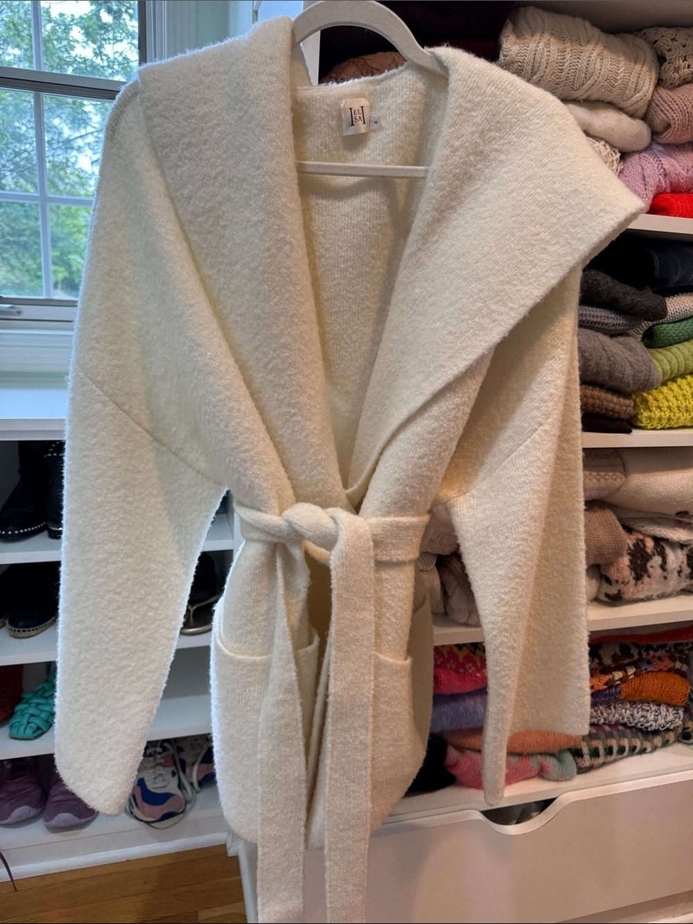 Helsa Cream Hooded Belted Coatigan - Women’s Cozy Wrap Jacket